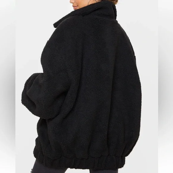 Black oversized borg pocket front coat - Picture 6 of 6